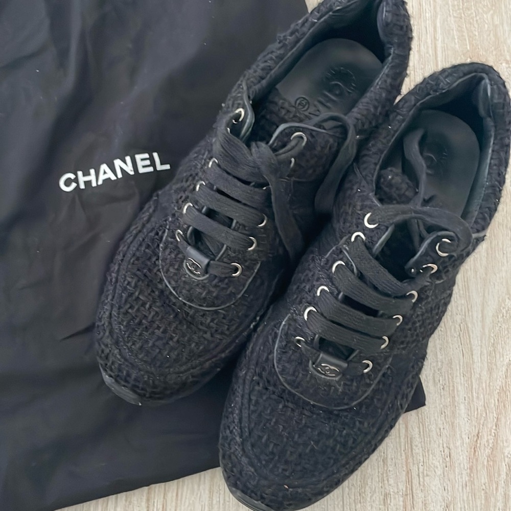 Authentic Chanel black and white sneakers